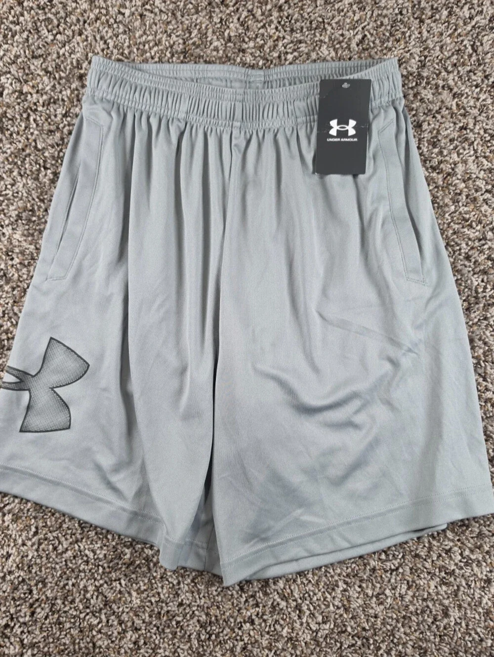 Under Armour Mens Sz S Loose Fit Athletic Basketball Shorts Gray Silver NEW